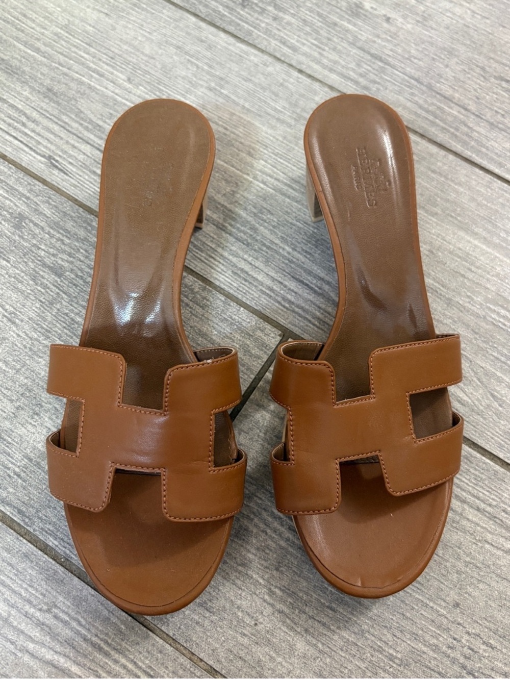 Hermes Tan Leather Oran Slide Mules
